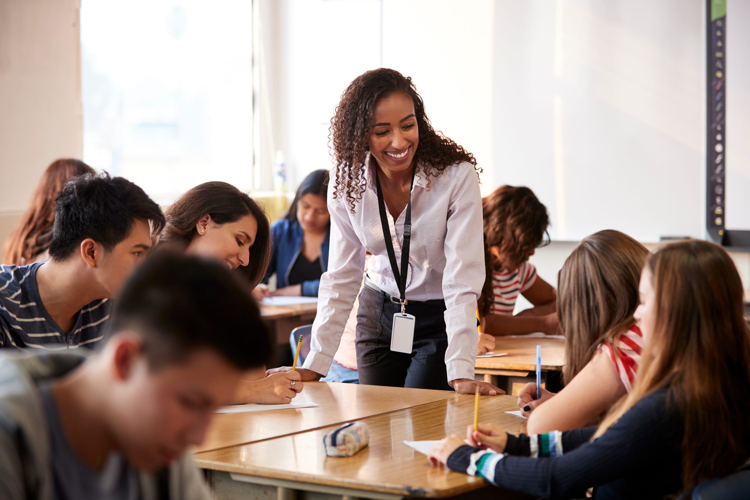 Teacher leading a discussion with students